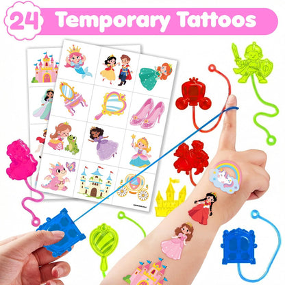 48PCS Princess Party Favors: Temporary Tattoos & Sticky Hands for Kids Birthday, Goodie Bag Stuffers, Classroom Prizes