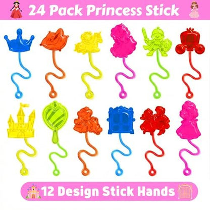 48PCS Princess Party Favors: Temporary Tattoos & Sticky Hands for Kids Birthday, Goodie Bag Stuffers, Classroom Prizes