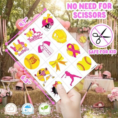 48PCS Softball Party Favors - 24 Temporary Tattoos & 24 Stick Hands for Birthday Party Supplies, Goodie Bag Stuffers, Treasure Box Toys, Classroom Prizes, Student Gifts - görsel 18