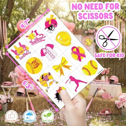 48PCS Softball Party Favors - 24 Temporary Tattoos & 24 Stick Hands for Birthday Party Supplies, Goodie Bag Stuffers, Treasure Box Toys, Classroom Prizes, Student Gifts