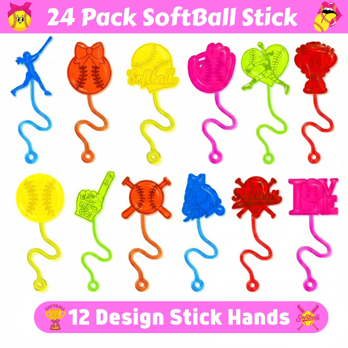 48PCS Softball Party Favors - 24 Temporary Tattoos & 24 Stick Hands for Birthday Party Supplies, Goodie Bag Stuffers, Treasure Box Toys, Classroom Prizes, Student Gifts - görsel 5