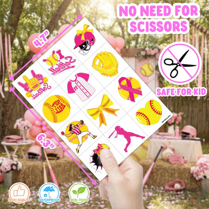 48PCS Softball Party Favors - 24 Temporary Tattoos & 24 Stick Hands for Birthday Party Supplies, Goodie Bag Stuffers, Treasure Box Toys, Classroom Prizes, Student Gifts