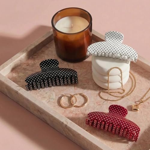 3 Pack Polka Dot Hair Claw Clips for Women - Medium Red Polka Dots, Strong Hold, Non-Slip Clamps for Thin or Thick Hair - Cute Hair Accessories Gift (Red, Black, White) Avelisse