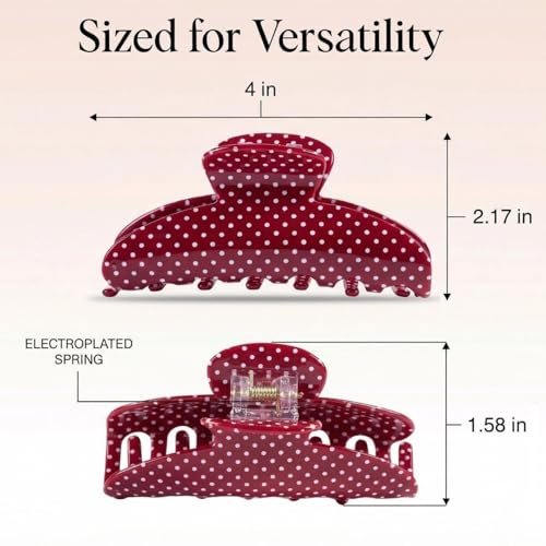 3 Pack Polka Dot Hair Claw Clips for Women - Medium Red Polka Dots, Strong Hold, Non-Slip Clamps for Thin or Thick Hair - Cute Hair Accessories Gift (Red, Black, White) Avelisse