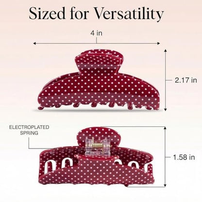 3 Pack Polka Dot Hair Claw Clips for Women - Medium Red Polka Dots, Strong Hold, Non-Slip Clamps for Thin or Thick Hair - Cute Hair Accessories Gift (Red, Black, White) Avelisse