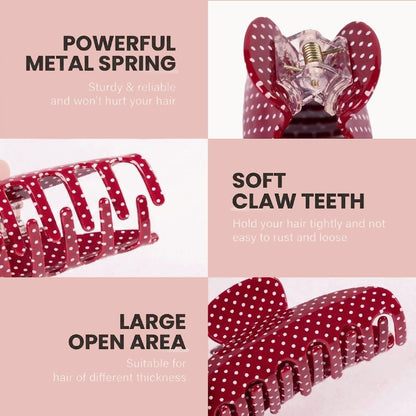 3 Pack Polka Dot Hair Claw Clips for Women - Medium Red Polka Dots, Strong Hold, Non-Slip Clamps for Thin or Thick Hair - Cute Hair Accessories Gift (Red, Black, White) Avelisse
