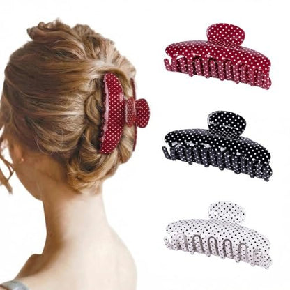 3 Pack Polka Dot Hair Claw Clips for Women - Medium Red Polka Dots, Strong Hold, Non-Slip Clamps for Thin or Thick Hair - Cute Hair Accessories Gift (Red, Black, White) Avelisse