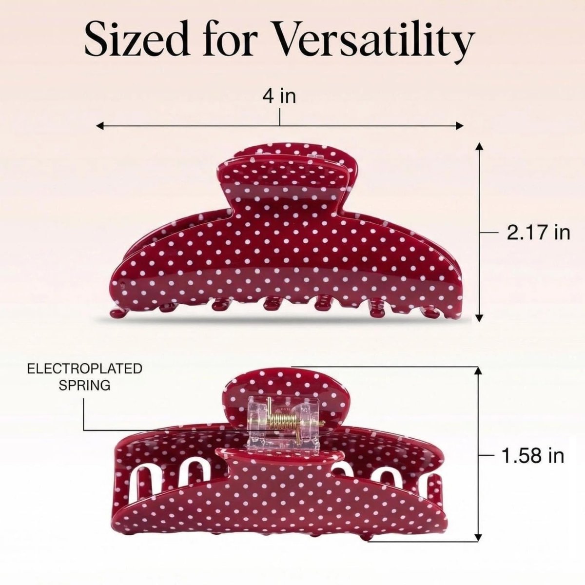 3 Pack Polka Dot Hair Claw Clips for Women - Medium Red Polka Dots, Strong Hold, Non-Slip Clamps for Thin or Thick Hair - Cute Hair Accessories Gift (Red, Black, White) Avelisse