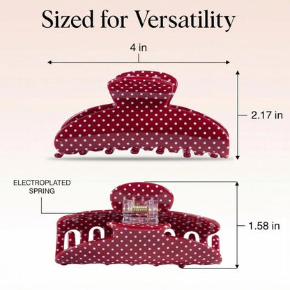 3 Pack Polka Dot Hair Claw Clips for Women - Medium Red Polka Dots, Strong Hold, Non-Slip Clamps for Thin or Thick Hair - Cute Hair Accessories Gift (Red, Black, White) Avelisse