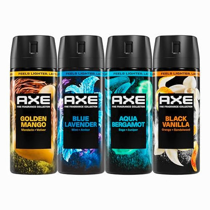 AXE Body Spray Mixed 4 Count - Stay Fresh for 72 Hours, Aluminum Free, 2.9 oz Each Avelisse