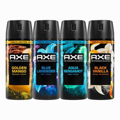 AXE Body Spray Mixed 4 Count - Stay Fresh for 72 Hours, Aluminum Free, 2.9 oz Each Avelisse