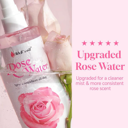 Well's Oil Rosewater Face & Hair Mist Spray (2 fl oz / 59 mL) – Alcohol-Free Floral Hydrosol for Refreshing Skincare & Hair Care