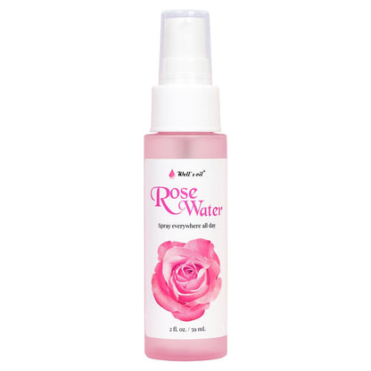 Well's Oil Rosewater Face & Hair Mist Spray (2 fl oz / 59 mL) – Alcohol-Free Floral Hydrosol for Refreshing Skincare & Hair Care