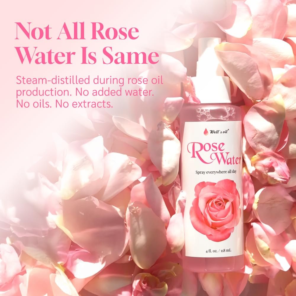 Well's Oil Rosewater Face & Hair Mist Spray (2 fl oz / 59 mL) – Alcohol-Free Floral Hydrosol for Refreshing Skincare & Hair Care - görsel 7