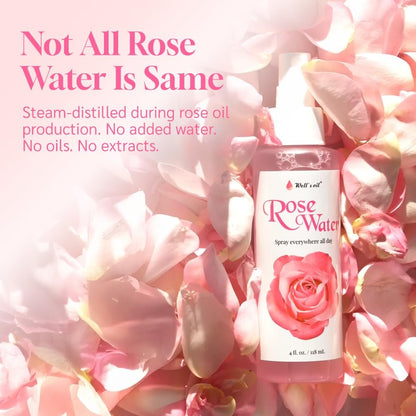 Well's Oil Rosewater Face & Hair Mist Spray (2 fl oz / 59 mL) – Alcohol-Free Floral Hydrosol for Refreshing Skincare & Hair Care