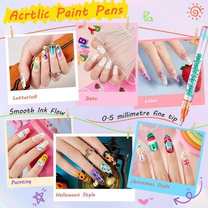 Glamonade Nail Art Markers for Kids - 12 Pack Fine Tip Nail Polish Pens, Non Toxic, Quick Dry, DIY Manicure Set Avelisse