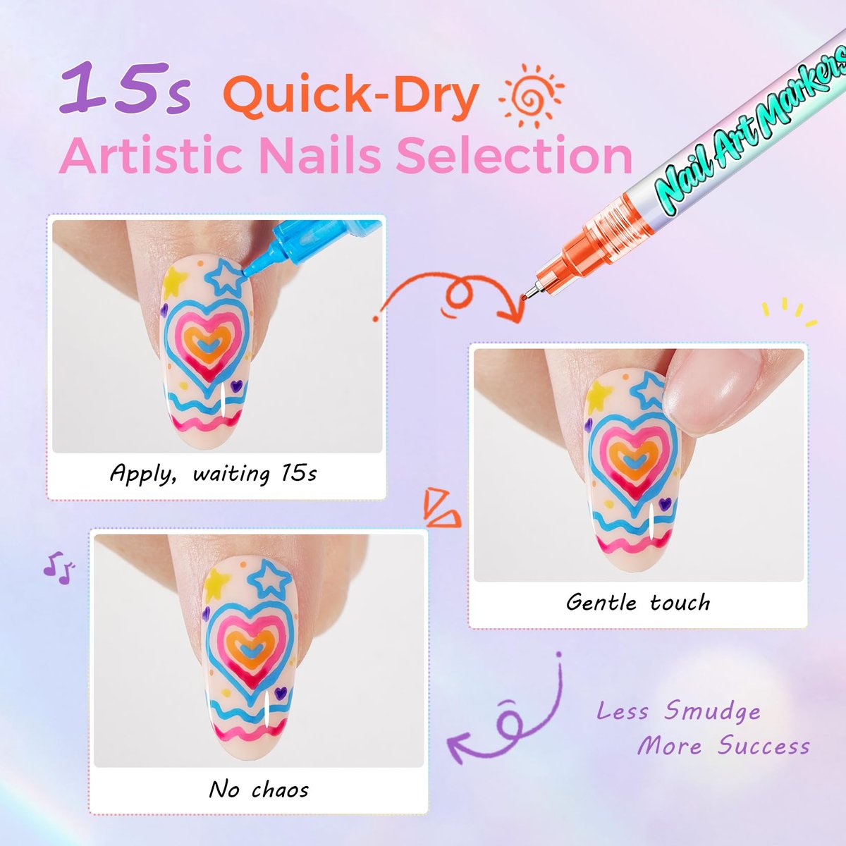 Glamonade Nail Art Markers for Kids - 12 Pack Fine Tip Nail Polish Pens, Non Toxic, Quick Dry, DIY Manicure Set Avelisse