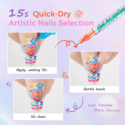 Glamonade Nail Art Markers for Kids - 12 Pack Fine Tip Nail Polish Pens, Non Toxic, Quick Dry, DIY Manicure Set Avelisse