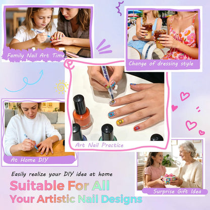 Glamonade Nail Art Markers for Kids - 12 Pack Fine Tip Nail Polish Pens, Non Toxic, Quick Dry, DIY Manicure Set Avelisse
