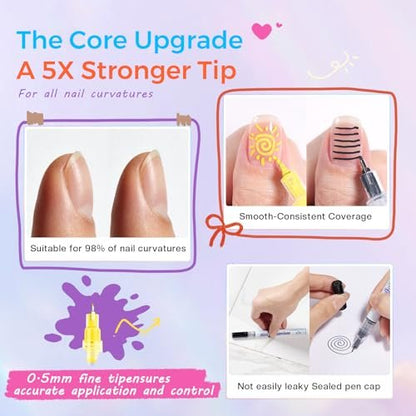 Glamonade Nail Art Markers for Kids - 12 Pack Fine Tip Nail Polish Pens, Non Toxic, Quick Dry, DIY Manicure Set Avelisse