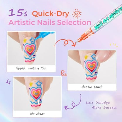 Glamonade Nail Art Markers for Kids - 12 Pack Fine Tip Nail Polish Pens, Non Toxic, Quick Dry, DIY Manicure Set Avelisse