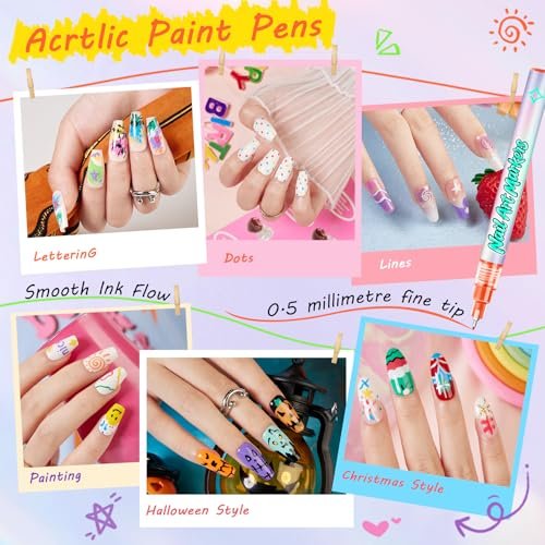 Glamonade Nail Art Markers for Kids - 12 Pack Fine Tip Nail Polish Pens, Non Toxic, Quick Dry, DIY Manicure Set Avelisse