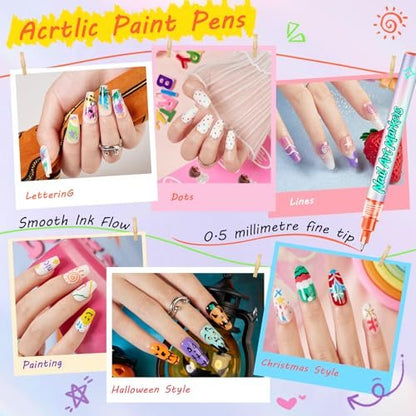 Glamonade Nail Art Markers for Kids - 12 Pack Fine Tip Nail Polish Pens, Non Toxic, Quick Dry, DIY Manicure Set Avelisse