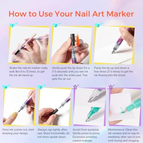 Glamonade Nail Art Markers for Kids - 12 Pack Fine Tip Nail Polish Pens, Non Toxic, Quick Dry, DIY Manicure Set Avelisse