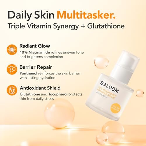 BALOOM 10% Niacinamide Dark Spot Remover For Face – Korean Skin Care for Uneven Tone, Discoloration & Pore Minimizing – Brightening Glutathione Face Serum for Hydration & Glass Skin – 1.69 fl oz Avelisse