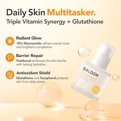 BALOOM 10% Niacinamide Dark Spot Remover For Face – Korean Skin Care for Uneven Tone, Discoloration & Pore Minimizing – Brightening Glutathione Face Serum for Hydration & Glass Skin – 1.69 fl oz Avelisse