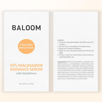 BALOOM 10% Niacinamide Dark Spot Remover For Face – Korean Skin Care for Uneven Tone, Discoloration & Pore Minimizing – Brightening Glutathione Face Serum for Hydration & Glass Skin – 1.69 fl oz Avelisse