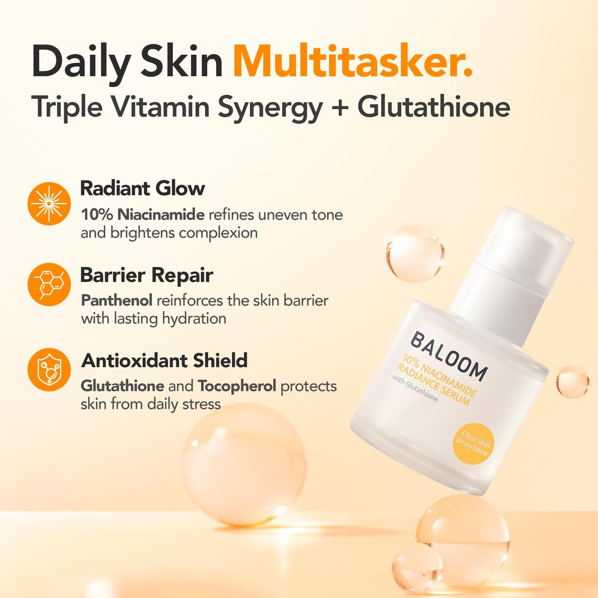 BALOOM 10% Niacinamide Dark Spot Remover For Face – Korean Skin Care for Uneven Tone, Discoloration & Pore Minimizing – Brightening Glutathione Face Serum for Hydration & Glass Skin – 1.69 fl oz Avelisse