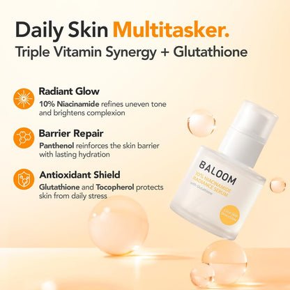 BALOOM 10% Niacinamide Dark Spot Remover For Face – Korean Skin Care for Uneven Tone, Discoloration & Pore Minimizing – Brightening Glutathione Face Serum for Hydration & Glass Skin – 1.69 fl oz Avelisse