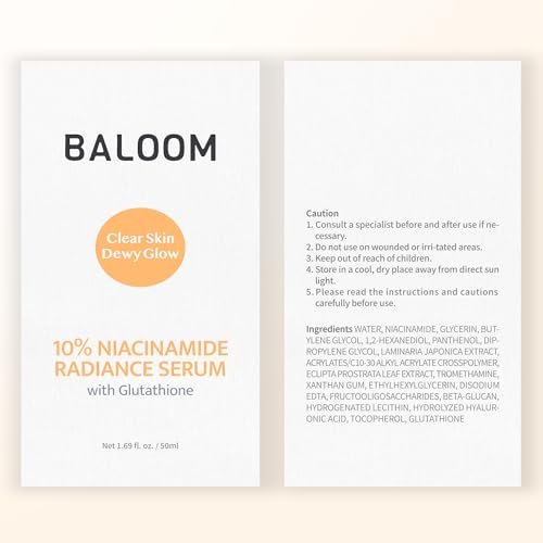 BALOOM 10% Niacinamide Dark Spot Remover For Face – Korean Skin Care for Uneven Tone, Discoloration & Pore Minimizing – Brightening Glutathione Face Serum for Hydration & Glass Skin – 1.69 fl oz Avelisse