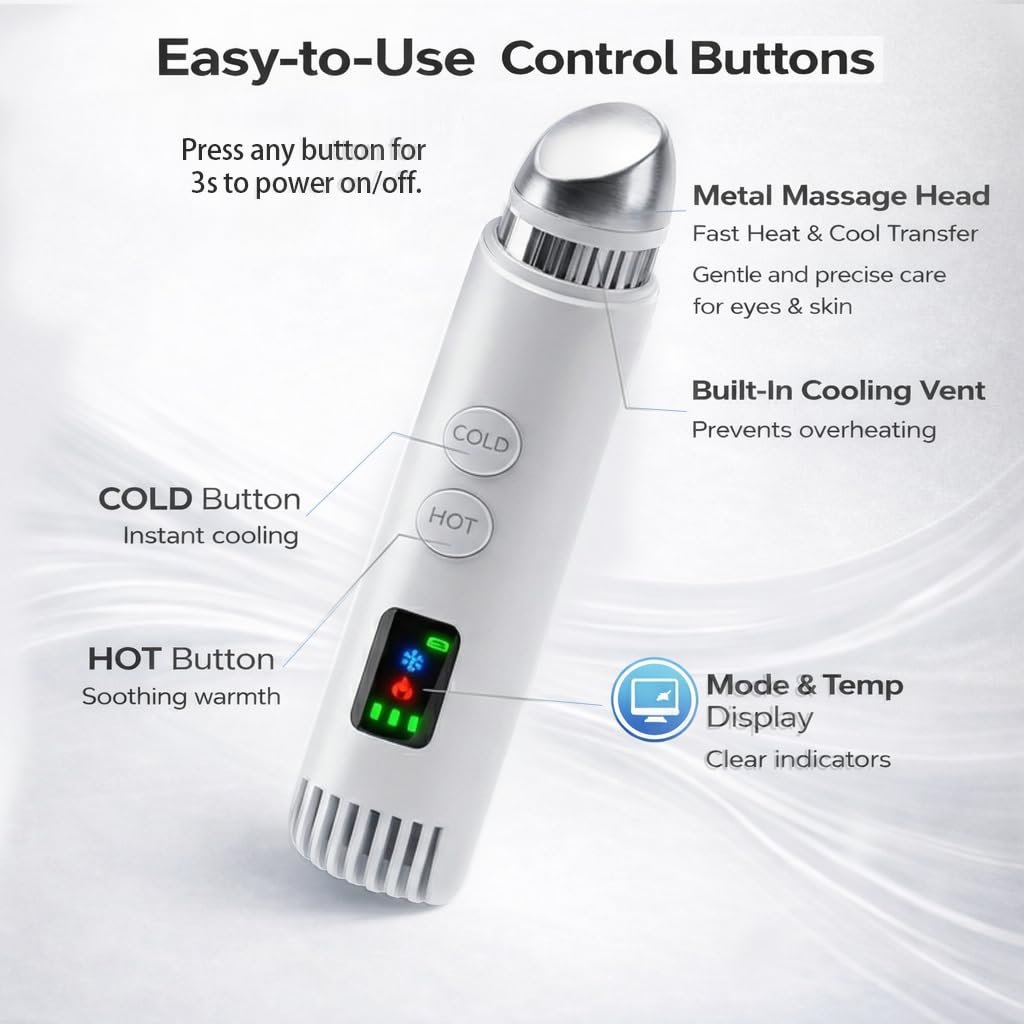 2-in-1 Cold & Warm Depuffing Wand for Face & Eyes – Adjustable Temperature Facial Massager for Puffiness, Dark Circles & Radiant Skin Avelisse