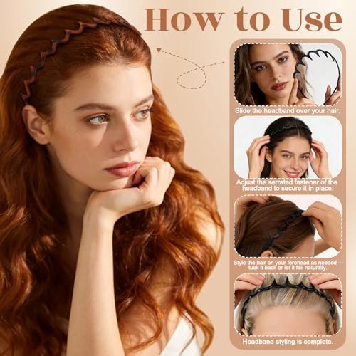 HairChrysm 8-Piece Plastic Zig Zag Headbands with Cotton Headband - Trendy Wavy Comb Head Band with Teeth for Women & Men | 90s Style Non-Slip Hair Bands for Daily Styling, Workouts & More - görsel 8