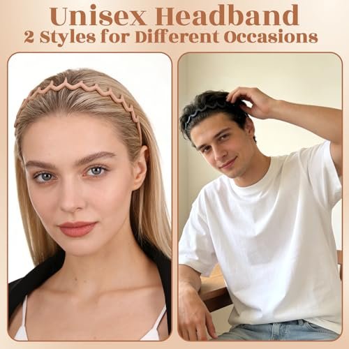 HairChrysm 8-Piece Plastic Zig Zag Headbands with Cotton Headband - Trendy Wavy Comb Head Band with Teeth for Women & Men | 90s Style Non-Slip Hair Bands for Daily Styling, Workouts & More - görsel 12