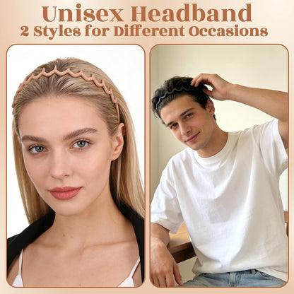 HairChrysm 8-Piece Plastic Zig Zag Headbands with Cotton Headband - Trendy Wavy Comb Head Band with Teeth for Women & Men | 90s Style Non-Slip Hair Bands for Daily Styling, Workouts & More