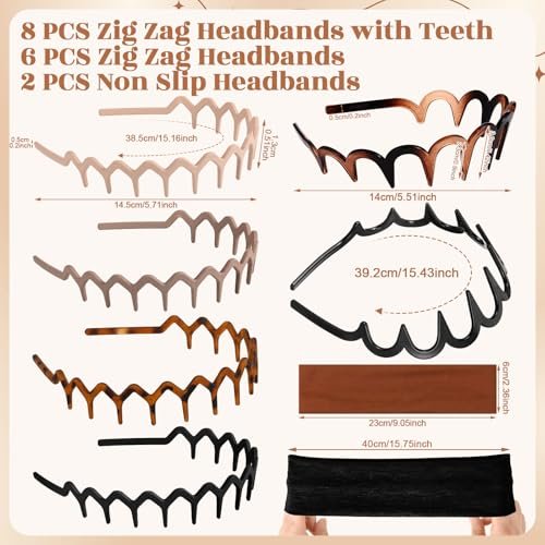 HairChrysm 8-Piece Plastic Zig Zag Headbands with Cotton Headband - Trendy Wavy Comb Head Band with Teeth for Women & Men | 90s Style Non-Slip Hair Bands for Daily Styling, Workouts & More - görsel 4