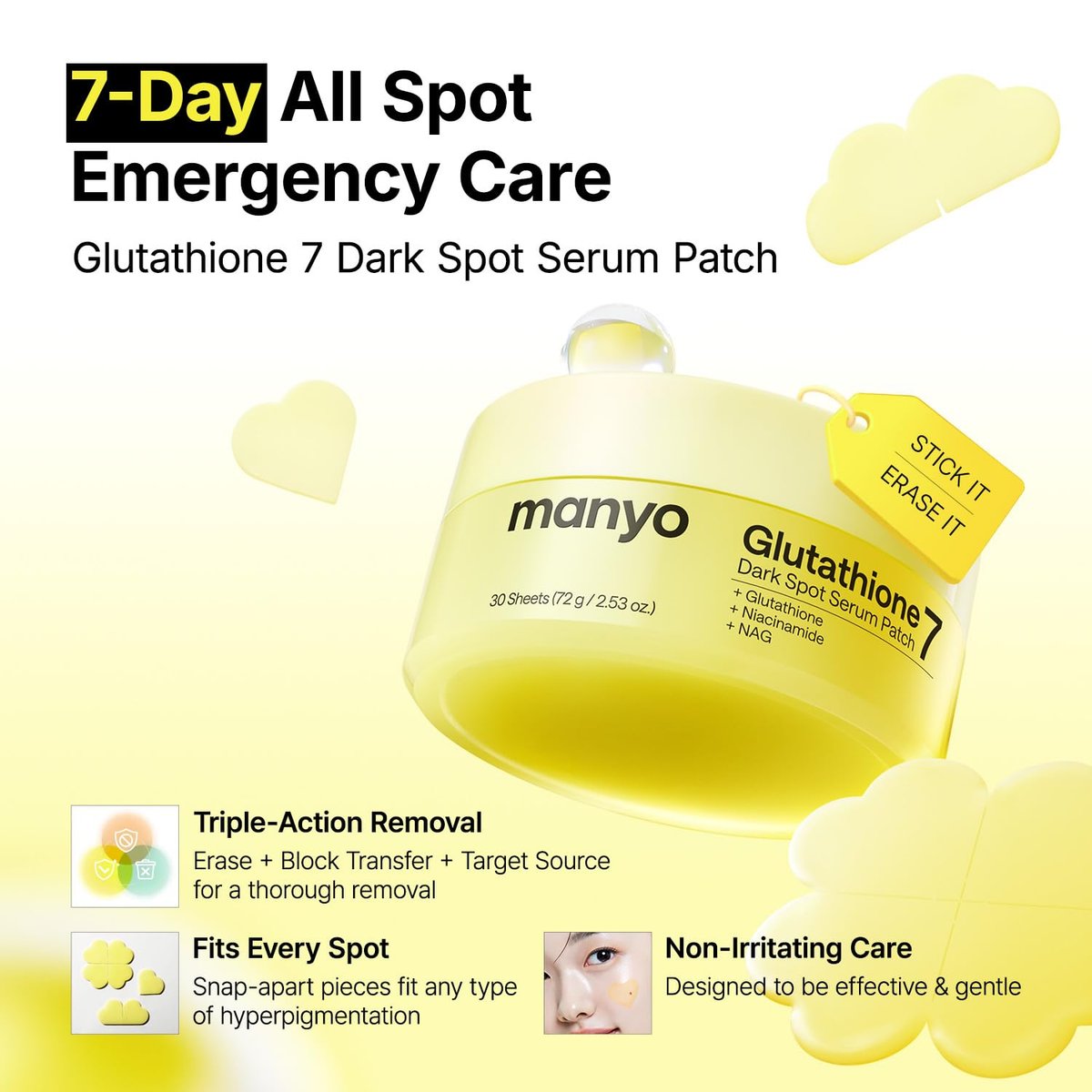 MANYO Glutathione 7 Dark Spot Serum Patch - Gel Dark Spot Patches for Face, Uneven Skin Tone & Radiance Booster, Korean Skincare, 30 Count - görsel 4