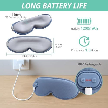 VINTEAM Cordless Heated Eye Mask – 3D Design with Adjustable Heat & Timer, Comfortable & Lightweight for Eye Fatigue Relief, Men & Women (Blue)