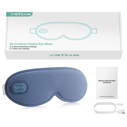 VINTEAM Cordless Heated Eye Mask – 3D Design with Adjustable Heat & Timer, Comfortable & Lightweight for Eye Fatigue Relief, Men & Women (Blue)