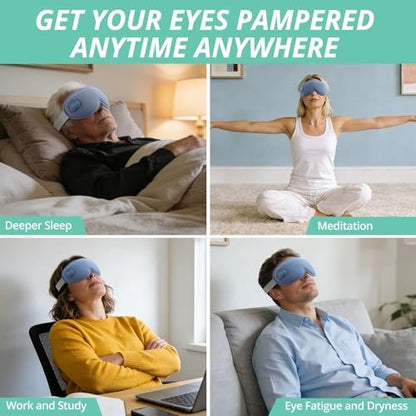 VINTEAM Cordless Heated Eye Mask – 3D Design with Adjustable Heat & Timer, Comfortable & Lightweight for Eye Fatigue Relief, Men & Women (Blue)