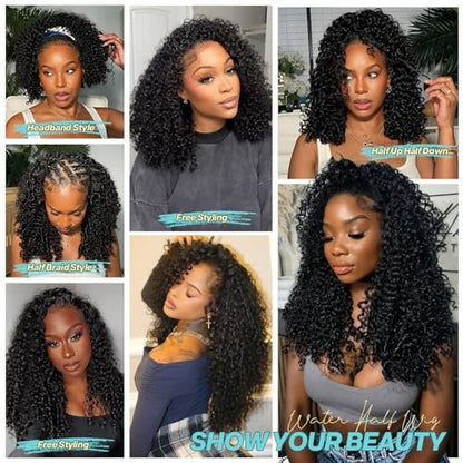 UMEGIRL 18 Inch Burmese Curly Half Wig Human Hair for Women - 250 Density 3-in-1 Seamless Flip Over Half Wig, Beginner Friendly Glueless Wig, Natural Color with Spiral End