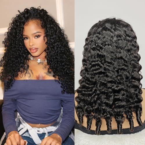 UMEGIRL 18 Inch Burmese Curly Half Wig Human Hair for Women - 250 Density 3-in-1 Seamless Flip Over Half Wig, Beginner Friendly Glueless Wig, Natural Color with Spiral End - görsel 2