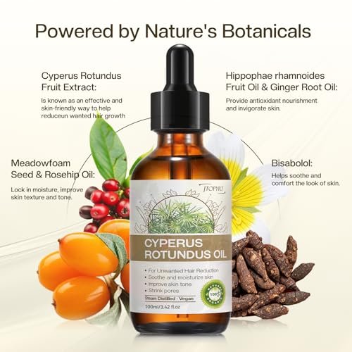 Cyperus Rotundus Oil for Hair Removal – 60s Quick Absorption, Prevents Ingrown Hairs, Reduces & Inhibits Hair Growth in 68 Days for Face & Body, Moisturizing & Soothing for All Skin Types (100 ml) Avelisse