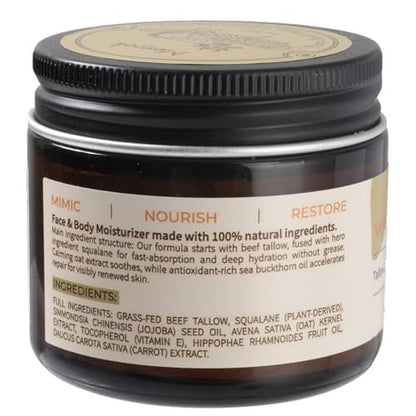 Mespok Beef Tallow for Skin - 100% Grass-Fed Tallow Balm with Organic Squalane & Oat Extract | Whipped Face & Body Moisturizer for Extremely Dry Skin, Non-Greasy, Clean Beauty, Unscented (1.5oz) Avelisse