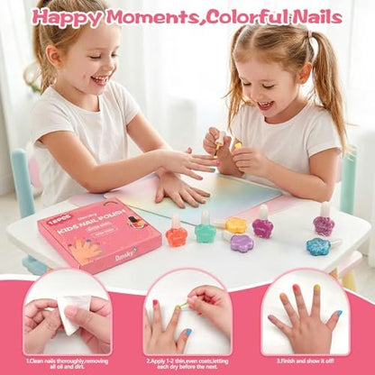 Dmsky Kids Nail Polish Set - 18 Colors Peelable Water-Based Quick Dry Non-Toxic Nail Polish Kit for Girls Ages 3+ DIY Nail Art, Great Gift for Birthday, Makeovers and School Rewards