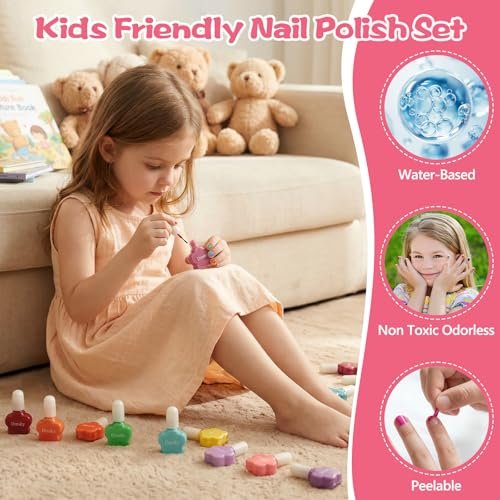 Dmsky Kids Nail Polish Set - 18 Colors Peelable Water-Based Quick Dry Non-Toxic Nail Polish Kit for Girls Ages 3+ DIY Nail Art, Great Gift for Birthday, Makeovers and School Rewards - görsel 6