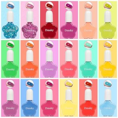 Dmsky Kids Nail Polish Set - 18 Colors Peelable Water-Based Quick Dry Non-Toxic Nail Polish Kit for Girls Ages 3+ DIY Nail Art, Great Gift for Birthday, Makeovers and School Rewards